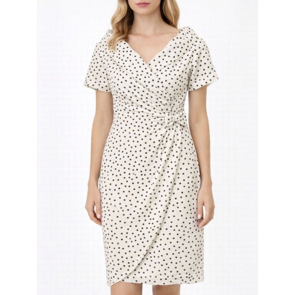 Unique Vintage Dress Portrait Collar Cream With Black Polka Dots Size Medium